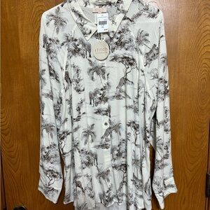 NWT Stitch by Chenault African Animals Button Up Long Sleeve Shirt L, XXL